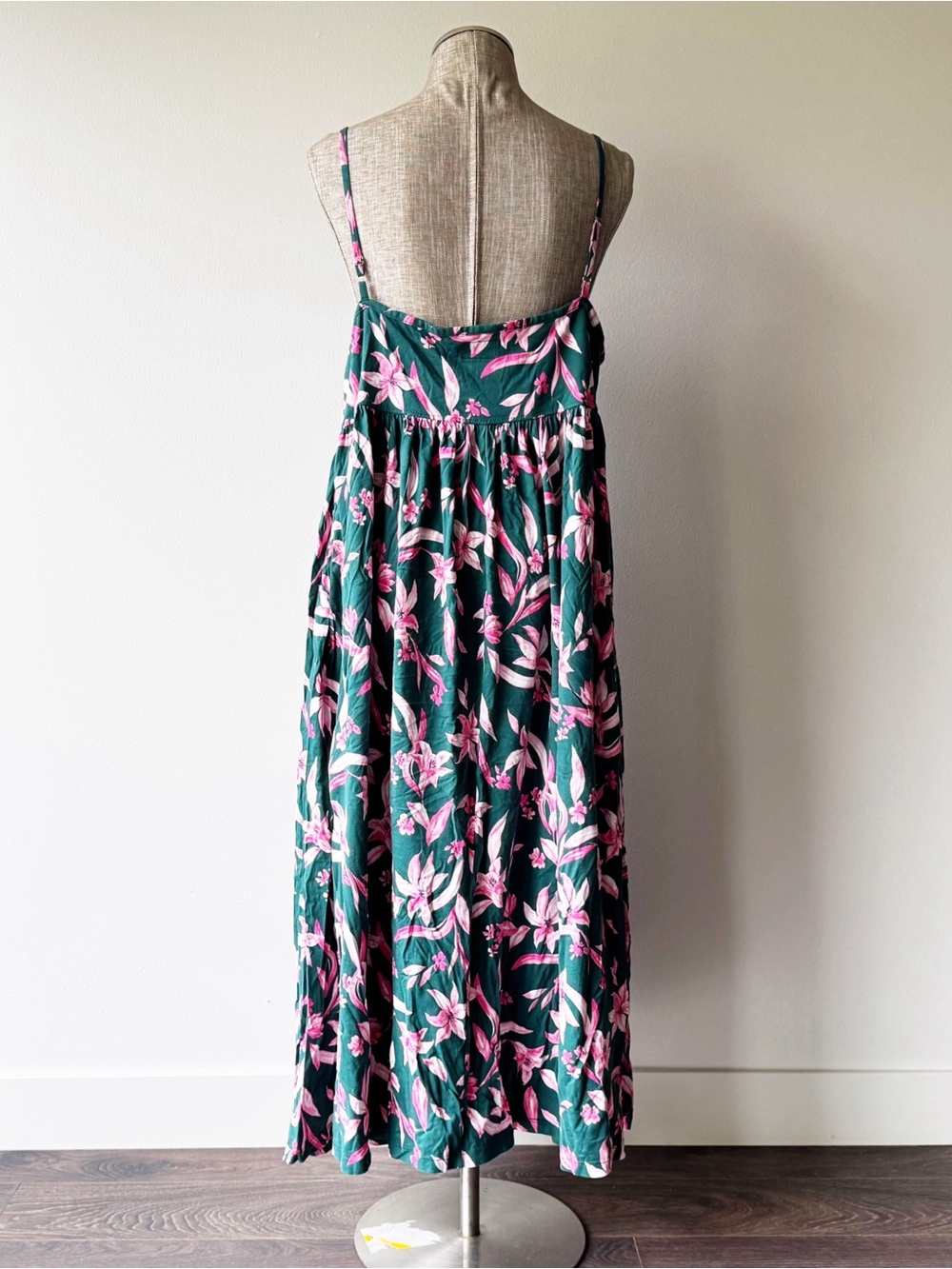 Petite Plume Pima Serene Lounge Dress, Green and Pink Floral Nightgown - Picture 8 of 12